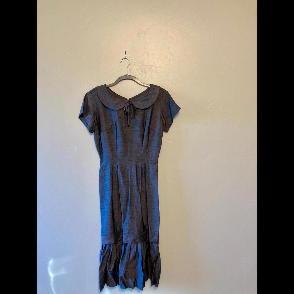 50s Dupioni Silk Day Dress Peter Pan collar  XS S
